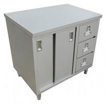 Stainless Steel Cabinet – Sliding Doors, Drawers